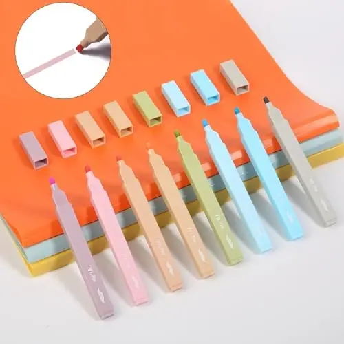 Mr. Pen Aesthetic Highlighters - 8 dona, Kesuvchi uchli, Pastel va Vintage ranglar, Qonsiz Injil markerlari - 6