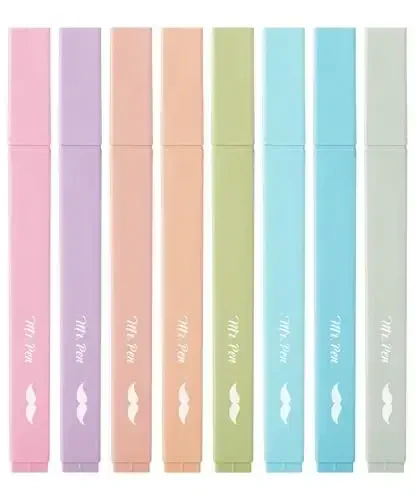 Mr. Pen Aesthetic Highlighters - 8 dona, Kesuvchi uchli, Pastel va Vintage ranglar, Qonsiz Injil markerlari 