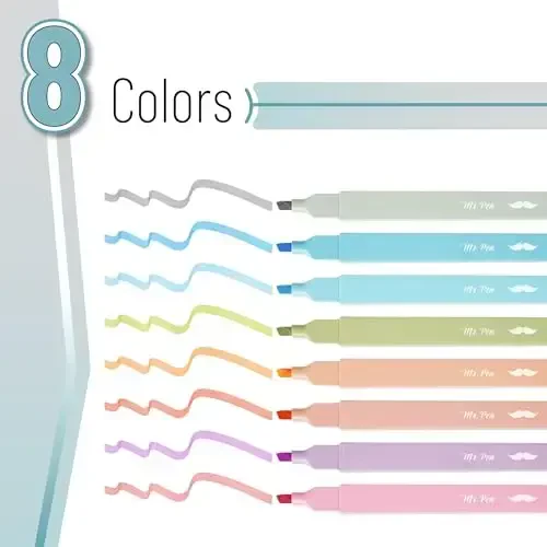 Mr. Pen Aesthetic Highlighters - 8 dona, Kesuvchi uchli, Pastel va Vintage ranglar, Qonsiz Injil markerlari - MR. PEN (1)
