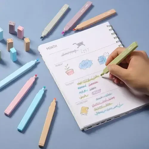 Mr. Pen Aesthetic Highlighters - 8 dona, Kesuvchi uchli, Pastel va Vintage ranglar, Qonsiz Injil markerlari - 5