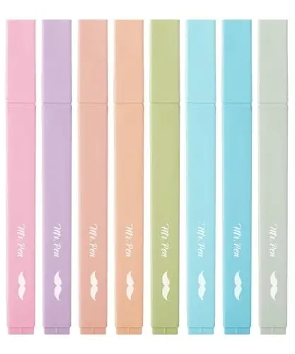 Mr. Pen Aesthetic Highlighters - 8 dona, Kesuvchi uchli, Pastel va Vintage ranglar, Qonsiz Injil markerlari 