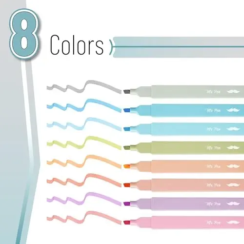 Mr. Pen Aesthetic Highlighters - 8 dona, Kesuvchi uchli, Pastel va Vintage ranglar, Qonsiz Injil markerlari - 2