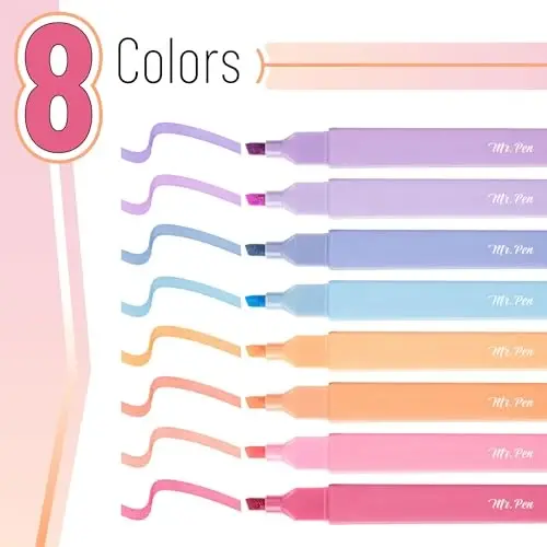 Mr. Pen- Aesthetic Highlighters, 8 pcs, Chisel Tip, Assorted Colors, No Bleed Bible Highlighter Pastel - MR. PEN (1)