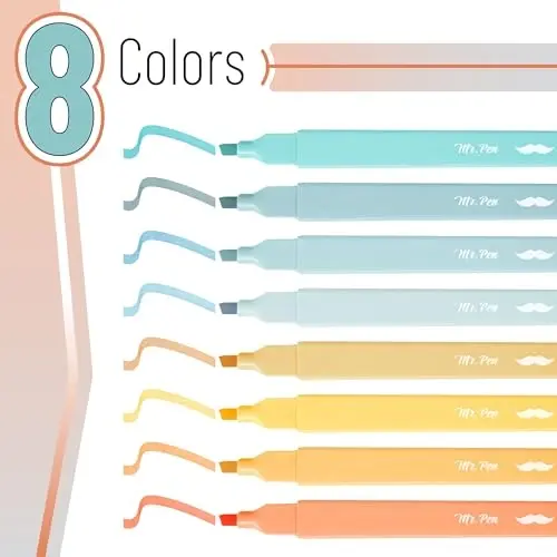 Mr. Pen- Aesthetic Highlighters, 8 pcs, Chisel Tip, Pastel Colors, Cute Highlighters Assorted Colors - MR. PEN (1)