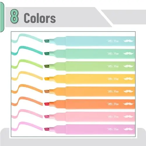 Mr. Pen- Aesthetic Highlighters, 8 pcs, Chisel Tip, Summer Colors | Cute Highlighter Assorted Colors, Bible Highlighters and Pens No Bleed Highlighter for Bible Pages No Bleed - MR. PEN (1)