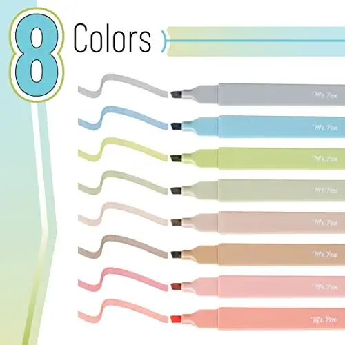 Mr. Pen- Aesthetic Highlighters, 8 pcs, Chisel Tip, Vintage Colors, No Bleed Bible Highlighter Pastel, Highlighters Assorted Colors, Pastel Highlighter Set, Cute Highlighter - MR. PEN (1)