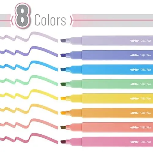 Mr. Pen Aesthetic Highlighters, 8 pcs, Chisel Tip, Assorted Colors, No Bleed Bible Highlighters (Pack of 2) - MR. PEN (1)