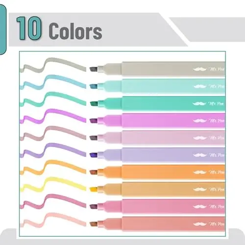 Mr. Pen- Aesthetic Highlighters, 10 Pack, Chisel Tip, Candy Colors, Cute Highlighters Assorted Colors, Cute Highlighters for School Highlighters, Highlighter Set, Pastel Highlighters - MR. PEN (1)
