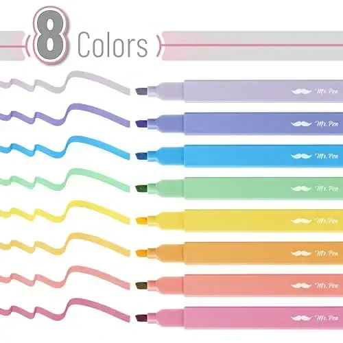 Mr. Pen Aesthetic Highlighters, 8 pcs, Chisel Tip, Assorted Colors, No Bleed Bible Highlighters - 2