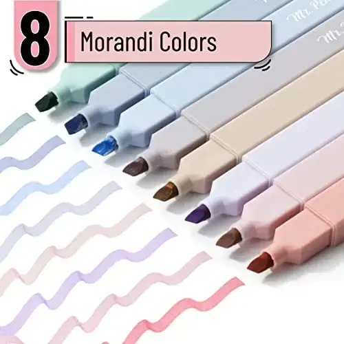 Mr. Pen Aesthetic Highlighters - 8 pcs Chisel Tip Morandi Colors No Bleed Bible Pastel Highlighter Set - MR. PEN (1)