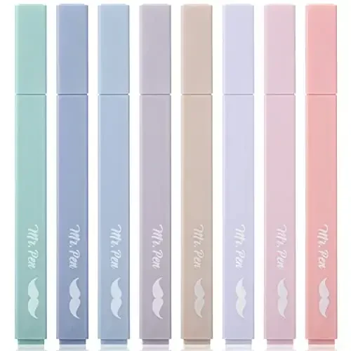 Mr. Pen Aesthetic Highlighters - 8 pcs Chisel Tip Morandi Colors No Bleed Bible Pastel Highlighter Set - MR. PEN
