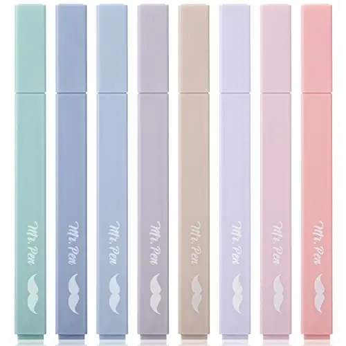 Mr. Pen Aesthetic Highlighters - 8 pcs Chisel Tip Morandi Colors No Bleed Bible Pastel Highlighter Set 