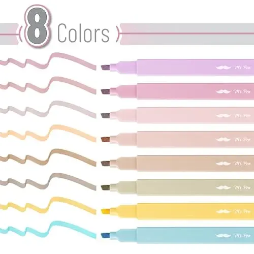 Mr. Pen- Aesthetic Highlighters, 8 pcs, Chisel Tip, Neutral Colors, Cute Highlighters Assorted Colors - MR. PEN (1)
