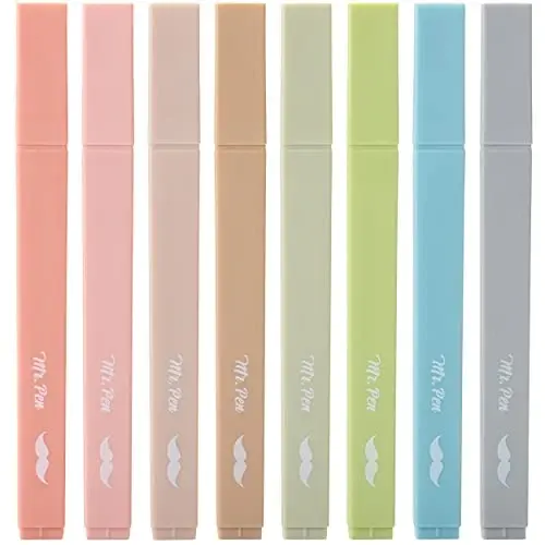 Mr. Pen- Aesthetic Highlighters, 8 pcs, Chisel Tip, Vintage Colors, No Bleed Bible Highlighter Pastel, Highlighters Assorted Colors, Pastel Highlighter Set, Cute Highlighter - 1