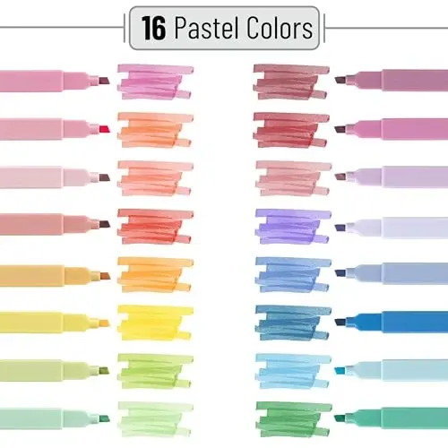 Mr. Pen - Estetik Highlighters, 16 dona, Chisel uchi, Turli xil ranglar, Qon ketmaydigan Injil uchun pastel highlighter - 2