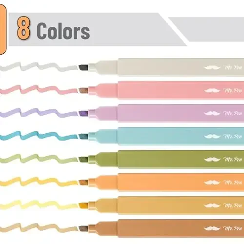 Mr. Pen- Estetik Highlighters, 8 Pack, Chisel Tip, Moss Garden, Yoqimli Highlighterlar Assortiment Ranglar, Maktabga qaytish uchun materiallar - 2