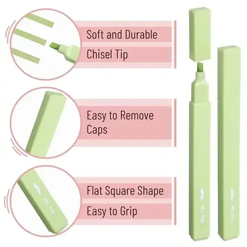 Mr. Pen - Estetik markerlar, 8 dona, kesik uchli, yashil ranglar, chiroyli markerlar turli ranglar, maktab anjomlari - 4
