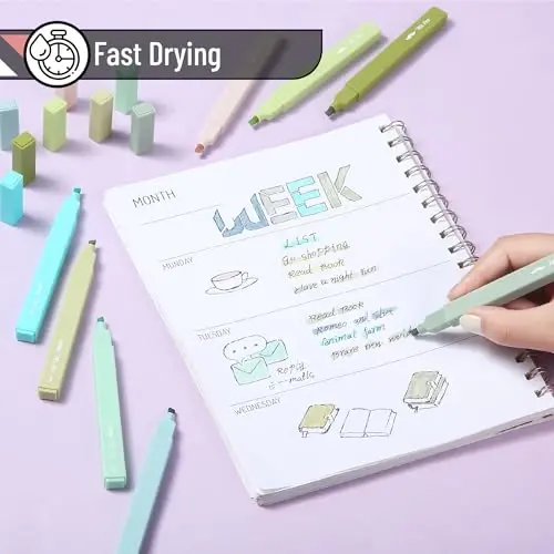 Mr. Pen - Estetik markerlar, 8 dona, kesik uchli, yashil ranglar, chiroyli markerlar turli ranglar, maktab anjomlari - 3