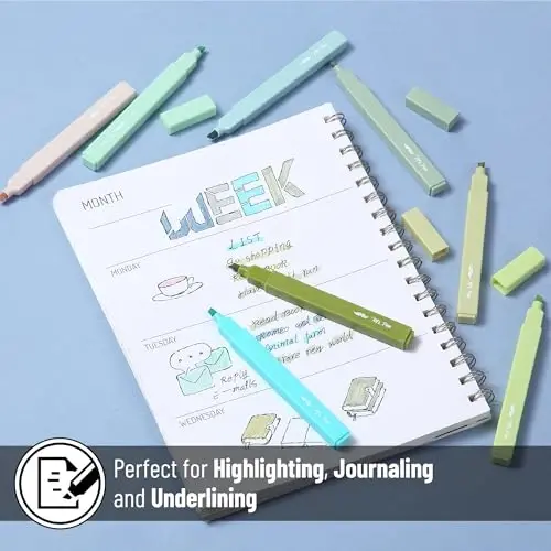 Mr. Pen - Estetik markerlar, 8 dona, kesik uchli, yashil ranglar, chiroyli markerlar turli ranglar, maktab anjomlari - 5