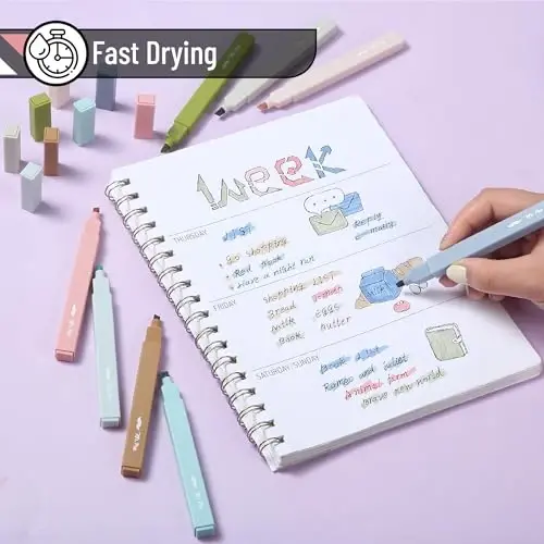 Mr. Pen - Estetik markerlar, 8 dona, kesilgan uchi, tabiiy tuproq, turli rangdagi yoqimli markerlar - 3