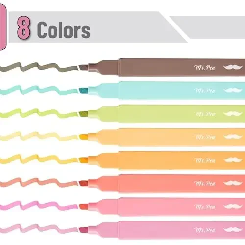 Mr. Pen - Estetik markerlar, 8 dona, kesilgan uchli, kuz ranglari, turli xil rangdagi yoqimli markerlar - 2