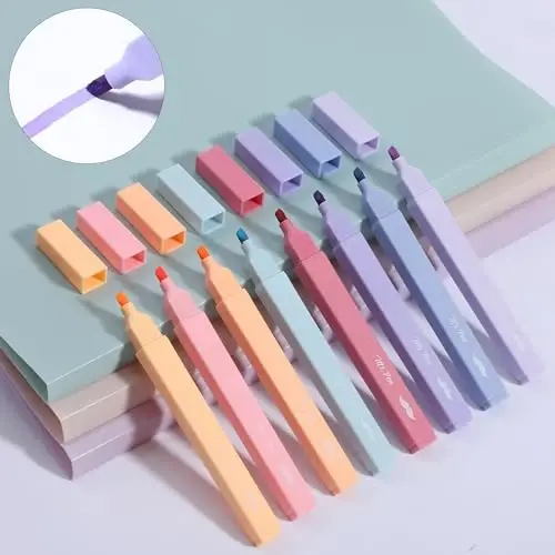 Mr. Pen - Estetik markerlar, 8 dona, kesilgan uchli, turli ranglar, qon ketmaydigan Injil markerlari pastel - 6