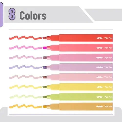 Mr. Pen - Estetik markerlar, 8 dona, kesilgan uchli, Yozgi tong, Chiroyli markerlar, turli xil ranglar - MR. PEN (1)