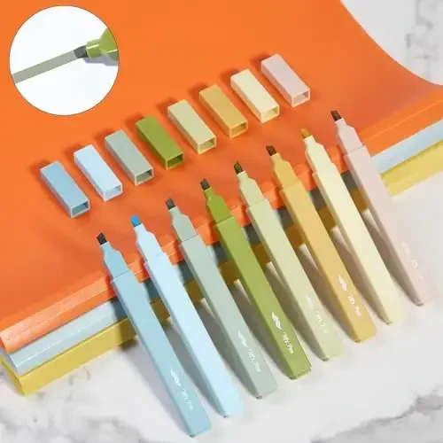 Mr. Pen - Estetik Markerlar, 8 dona, Keski uchi, Tabiiy Vintage, Chiroyli Markerlar Turli xil ranglar - 6