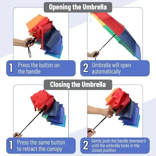 Mr. Pen Rainbow Ray Travel Umbrella, Windproof, Automatic, Compact, 42 Inch Canopy, Fiberglass Shaft, Aluminum Frame - 4
