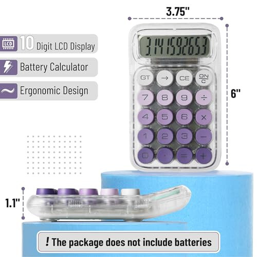 Mr. Pen- Mekanik Anahtar Hesap Makinesi, 10 Rakam, Mor Hesap Makinesi, Şeffaf Gövde, Büyük LCD Ekran, Büyük Tuşlu Mekanik Hesap Makinesi, Masaüstü Hesap Makinesi, Sevimli Hesap Makinesi, Estetik Hesap Makinesi - 2