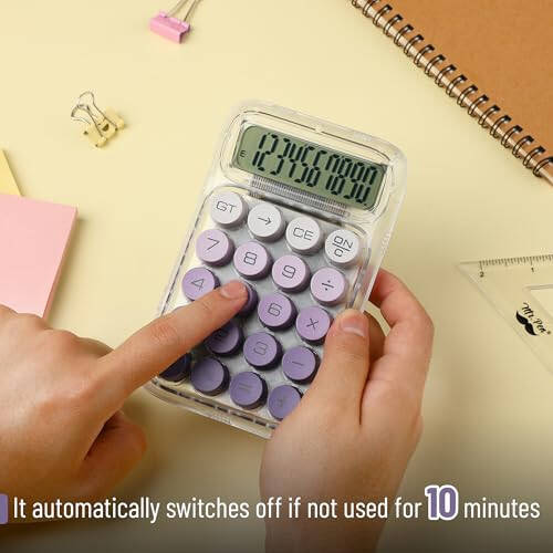 Mr. Pen- Mechanical Switch Calculator, 10 Digits, Purple Calculator, Transparent Body, Large LCD Display - 4