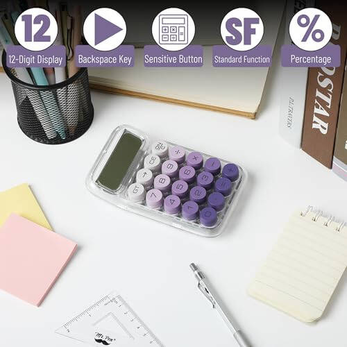 Mr. Pen- Mechanical Switch Calculator, 10 Digits, Purple Calculator, Transparent Body, Large LCD Display - 5
