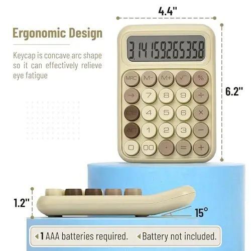 Mr. Pen- Mechanical Switch Calculator, 12 Digits, Large LCD Display, Khaki Cream, Mechanical Calculator Big Buttons - 2