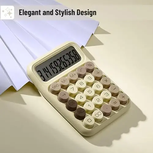 Mr. Pen- Mechanical Switch Calculator, 12 Digits, Large LCD Display, Khaki Cream, Mechanical Calculator Big Buttons - 4