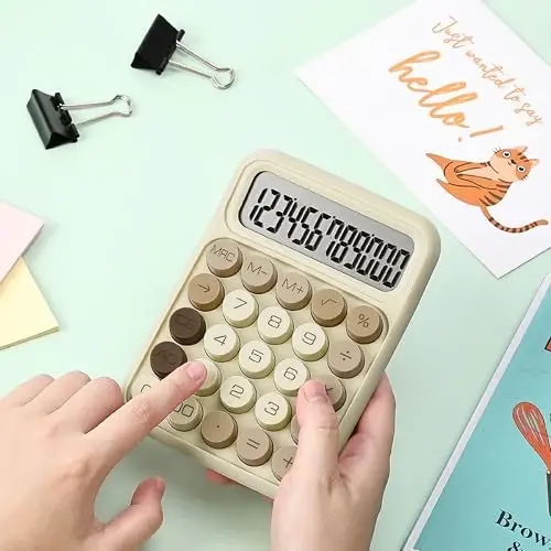 Mr. Pen- Mechanical Switch Calculator, 12 Digits, Large LCD Display, Khaki Cream, Mechanical Calculator Big Buttons - 6