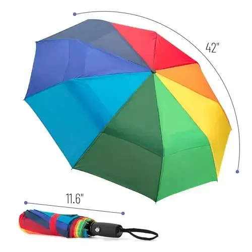 Mr. Pen Rainbow Ray Travel Soyabon, Shamolga chidamli, Avtomatik, Ixcham, 42 dyuymli soyabon, shisha tolali shaft, alyuminiy ramka - 2