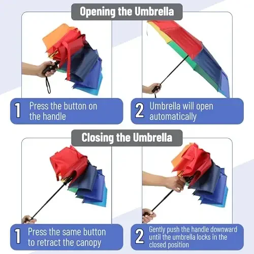 Mr. Pen Rainbow Ray Travel Umbrella, Windproof, Automatic, Compact, 42 Inch Canopy, Fiberglass Shaft, Aluminum Frame - 4