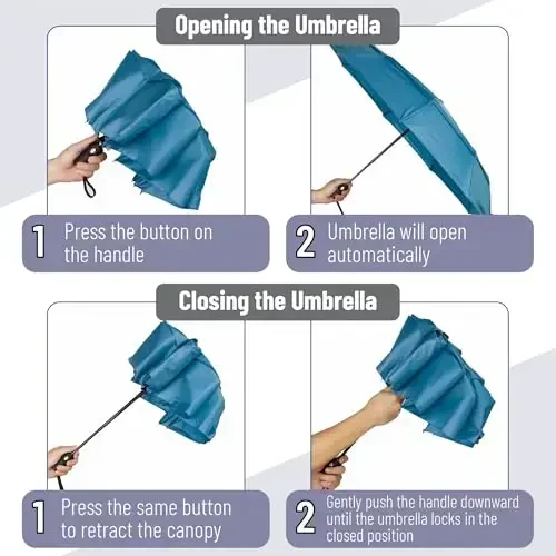 Mr. Pen Windproof Travel Umbrella - Blue, Automatic, Compact, Rain & Windproof - 4