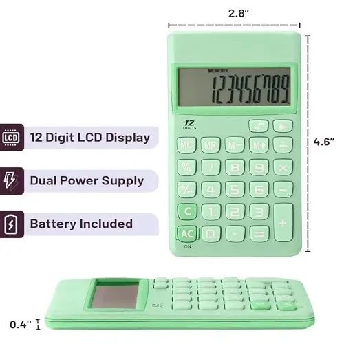 Mr. Pen- Standard Function Calculator, 12 Digits, Small Calculator, Pastel Green Solar Calculators - MR. PEN (1)