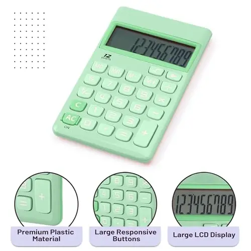 Mr. Pen- Standard Function Calculator, 12 Digits, Small Calculator, Pastel Green Solar Calculators - 4