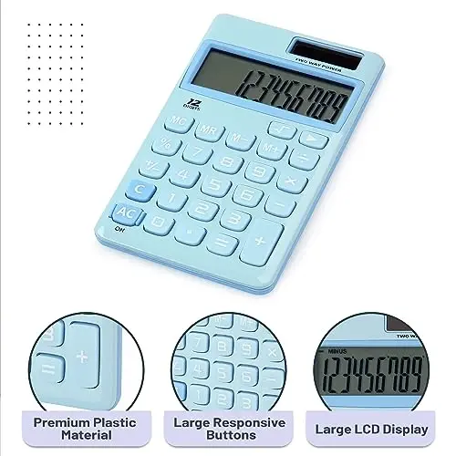 Mr. Pen- Standard Function Calculator, 12 Digits, Small Light Blue Solar Pocket Calculator, Simple Basic Office Handheld - 4