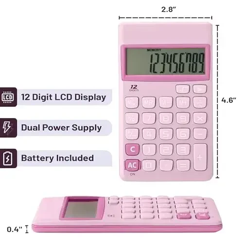 Mr. Pen- Standard Function Calculator, 12Digits, Purple, Small, Pocket Calculator, Basic Office Calculators - MR. PEN (1)
