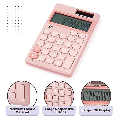 Mr. Pen - Standard Function Solar Calculator, 12 Digits, Light Pink, Pocket Size - 4