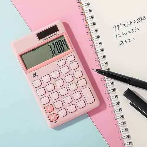 Mr. Pen - Standard Function Solar Calculator, 12 Digits, Light Pink, Pocket Size - 5