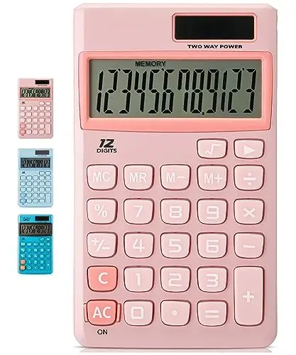 Mr. Pen - Standard Function Solar Calculator, 12 Digits, Light Pink, Pocket Size - 1
