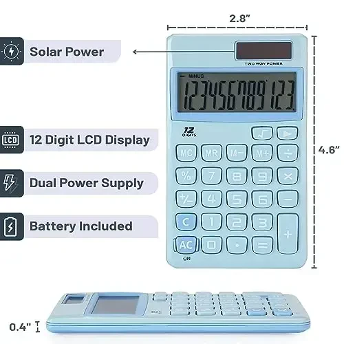 Mr. Pen- Standard Function Calculator, 12 Digits, Small Light Blue Solar Pocket Calculator, Simple Basic Office Handheld - MR. PEN (1)