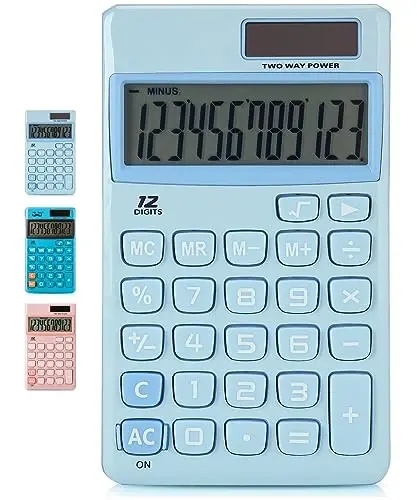 Mr. Pen - Standart funksiyali kalkulyator, 12 xonali, kichik och ko'k quyosh cho'ntak kalkulyatori, oddiy asosiy ofis qo'l kalkulyatori - MR. PEN