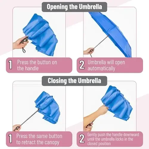 Mr. Pen- Windproof Travel Umbrella, Azure Blue, Automatic Umbrellas for Rain, Umbrellas for Rain Windproof, Portable Umbrella - 3
