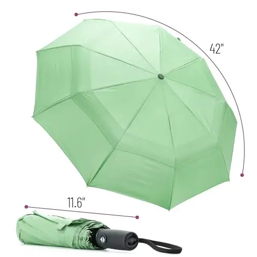 Mr. Pen Windproof Travel Umbrella - Light Green, Automatic, Compact, Rain & Windproof - 2