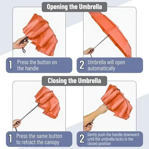 Mr. Pen- Windproof Travel Umbrella, Orange Red, Automatic Umbrellas for Rain, Compact Umbrella, Umbrellas for Rain Windproof - 3